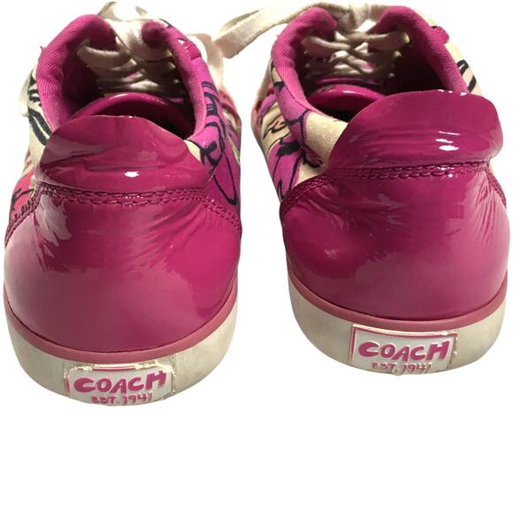 Coach Barrett Shoes Poppy Pink Petal Fabric Leather Women's sz 7 Sneakers - Picture 4 of 13